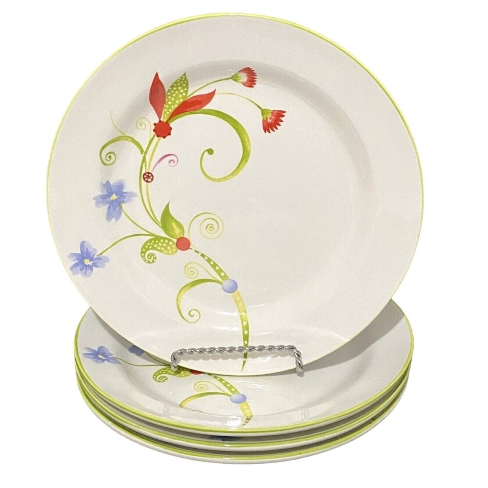 Pier 1 LYDA Salad Dessert Plate 7.75" Lot of 4 White Floral Design Spring Summer